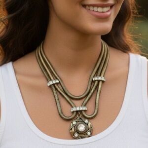 Gold-Tone Snake Chain Statement Necklace with Sparkling Stones